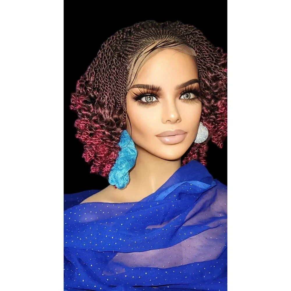 Braided Wig Handmade Micro Millions Braids, Short Kinky Twists, NWT, Ombre